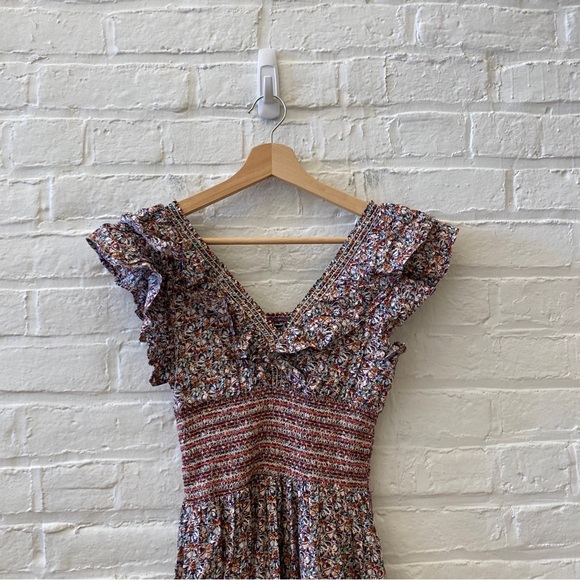 Tuckernuck || O.P.T. Scilla Smocked Ruffle Midi Dress Floral Cotton Poplin XS - Picture 5 of 10